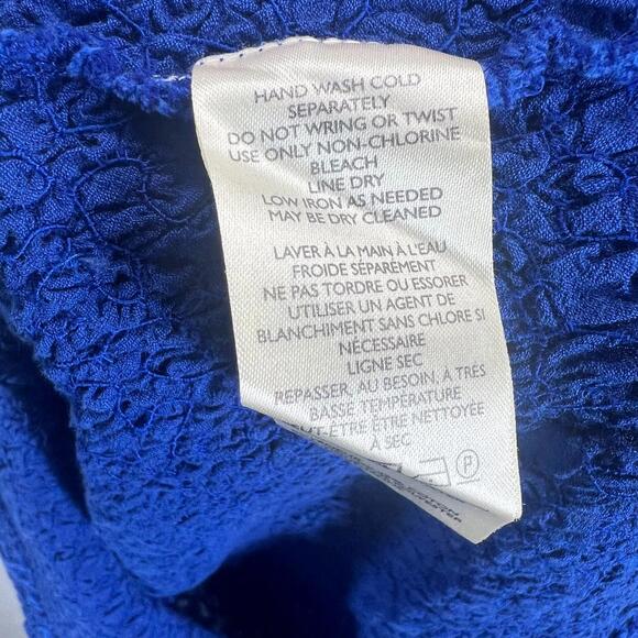 By Anthropologie Textured Mini Dress Bodycon Ruffle Smocked Womens L Blue NWT - Picture 7 of 12